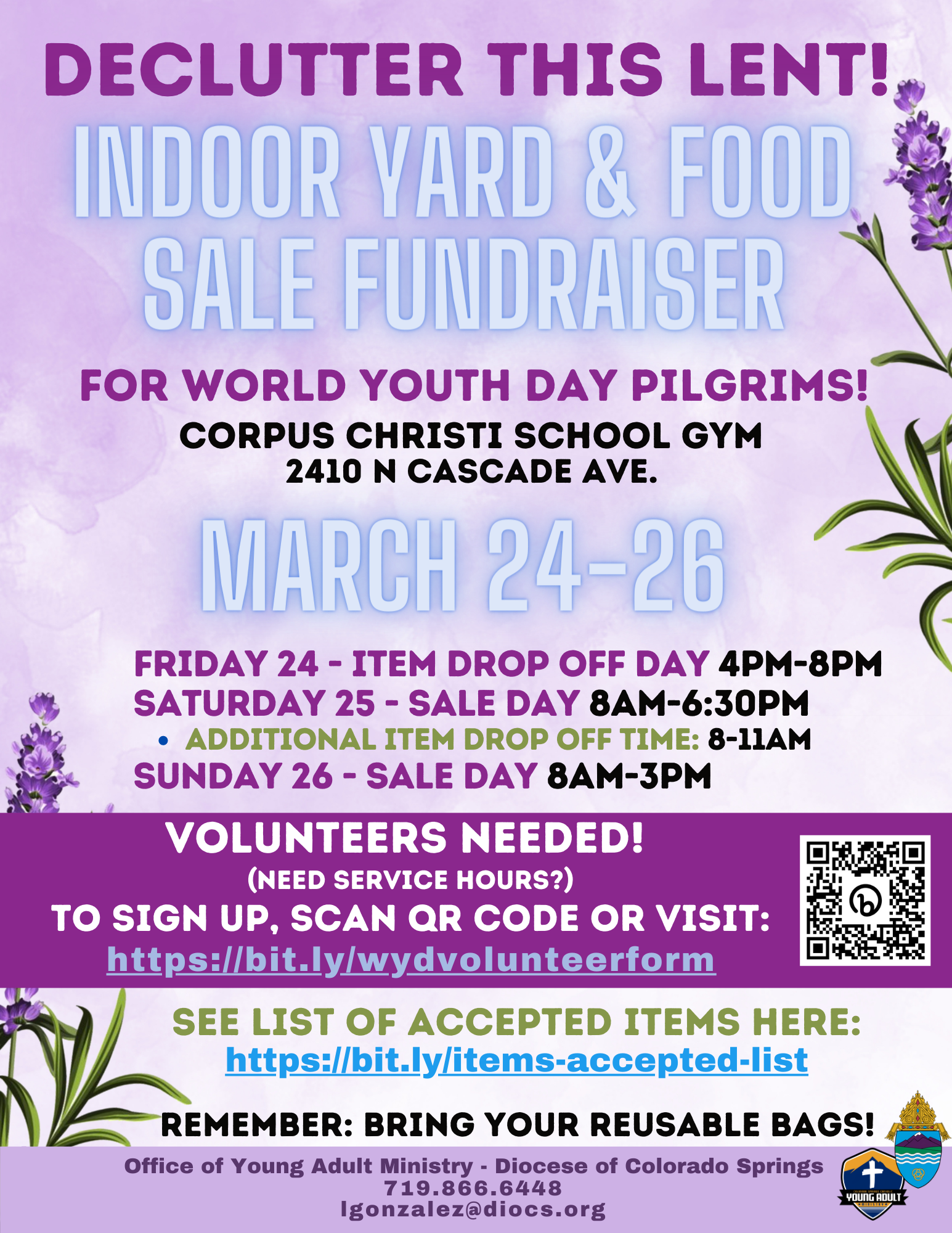 Young Adult Ministry Indoor Yard and Food Sale Fundraiser